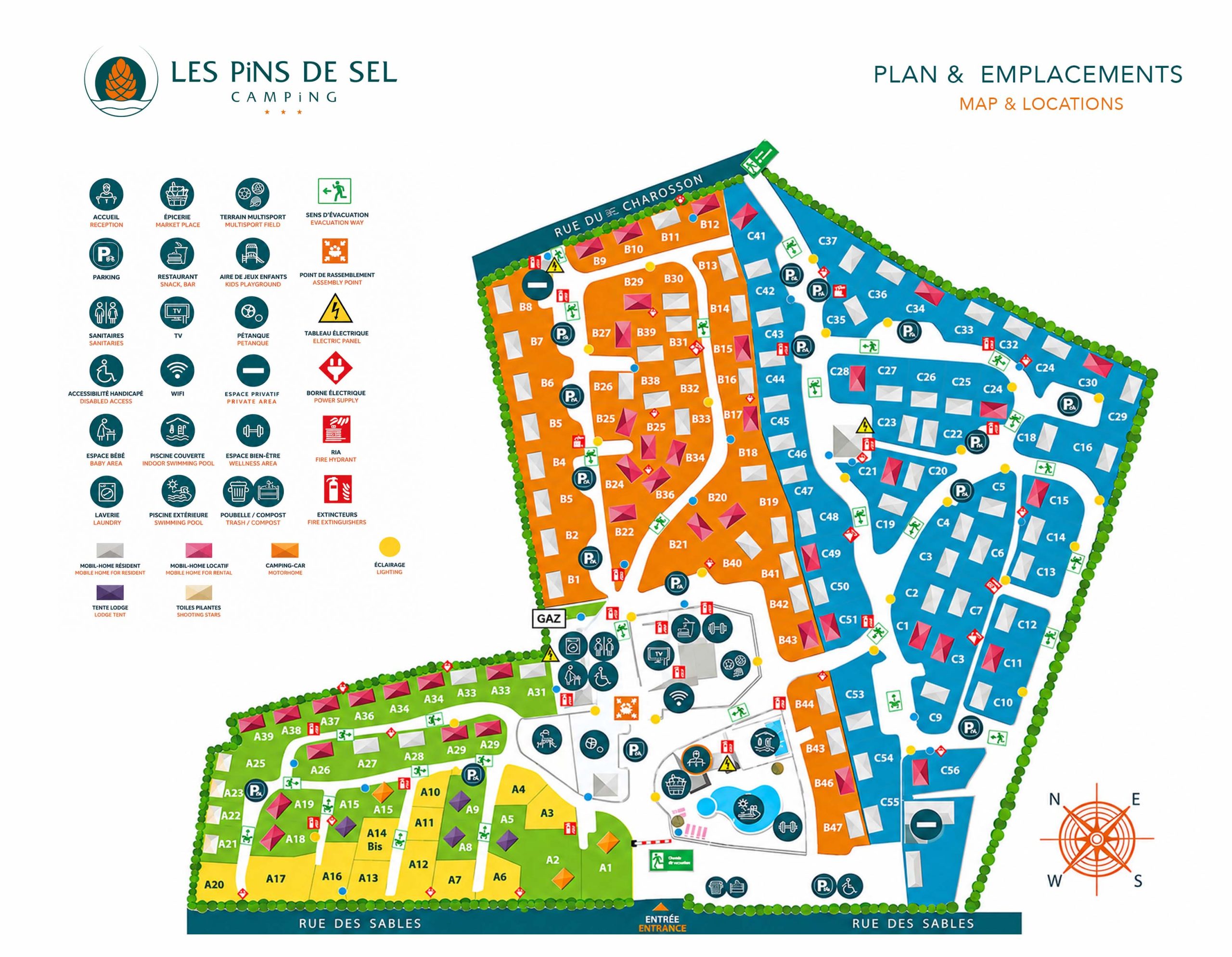 Camping Les Pins de sel - Plan et emplacements