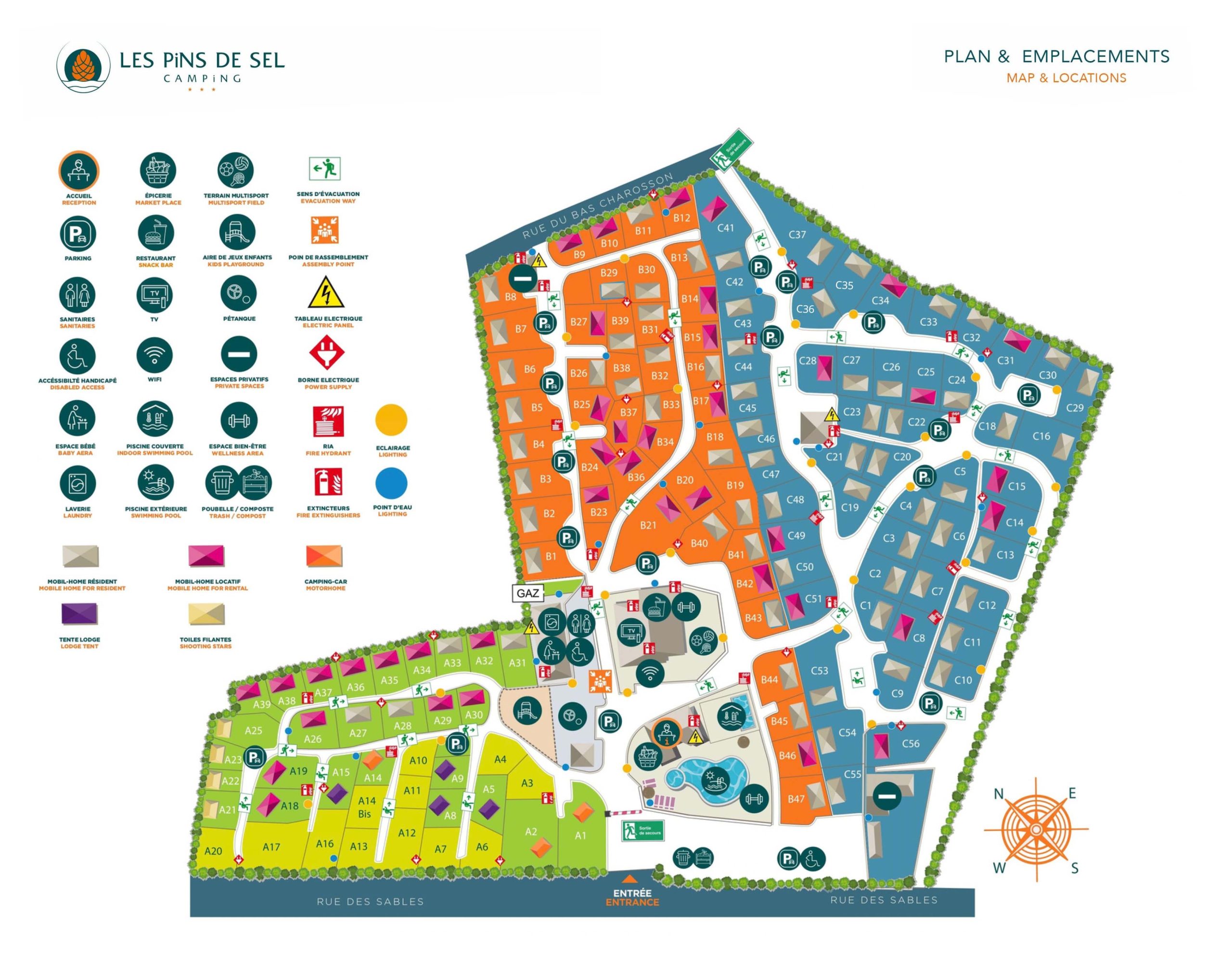 Camping Les Pins de sel - Plan et emplacements